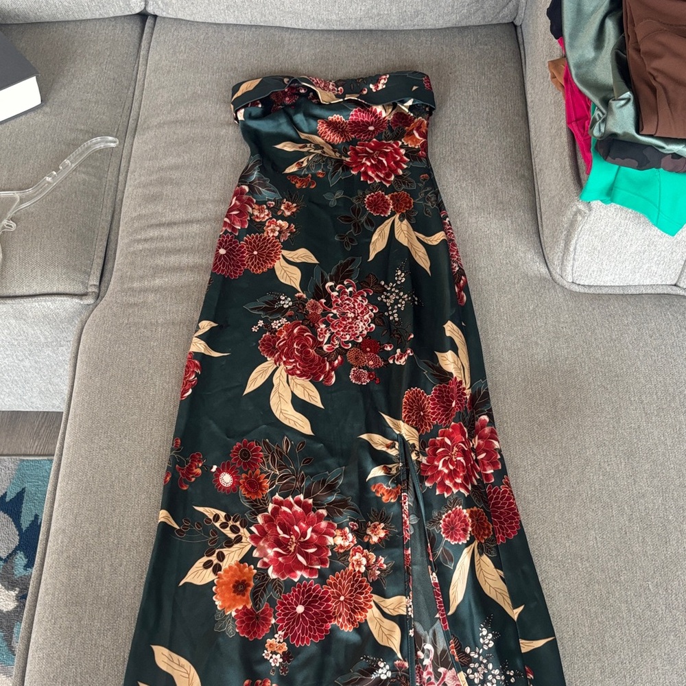 Altar'd State Strapless Dress - Dark Green and Red Floral